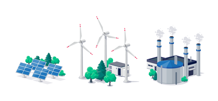 Illustration of different types of electric generation